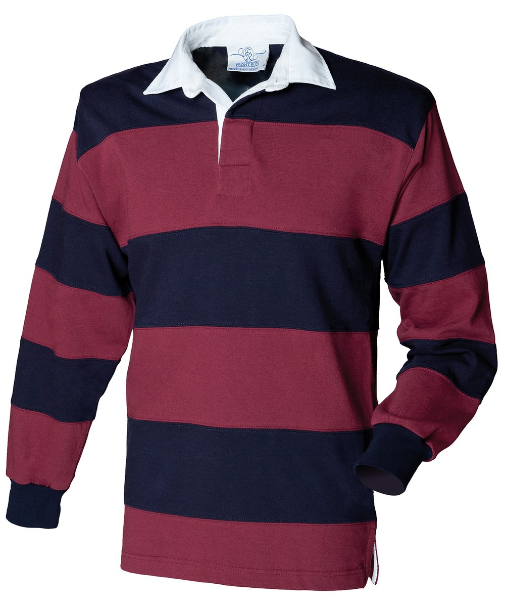 Sewn stripe long sleeve rugby shirt - Front Row