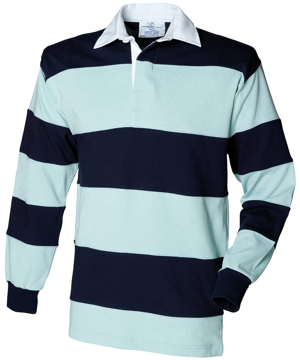Sewn stripe long sleeve rugby shirt - Front Row