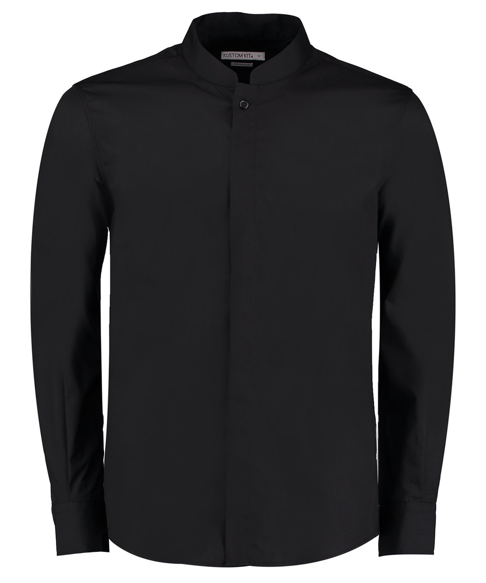 Mandarin collar shirt long-sleeved (tailored fit) - Kustom Kit