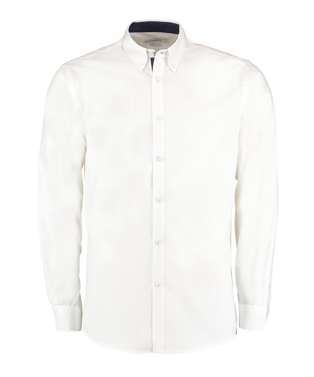 Contrast premium Oxford shirt (button-down collar) long-sleeved (tailored fit) - Kustom Kit